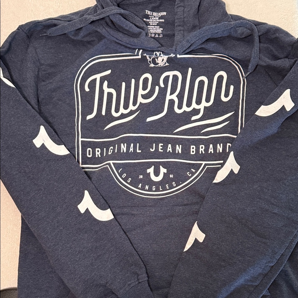 True Religion Blue Hoodie with White Logo